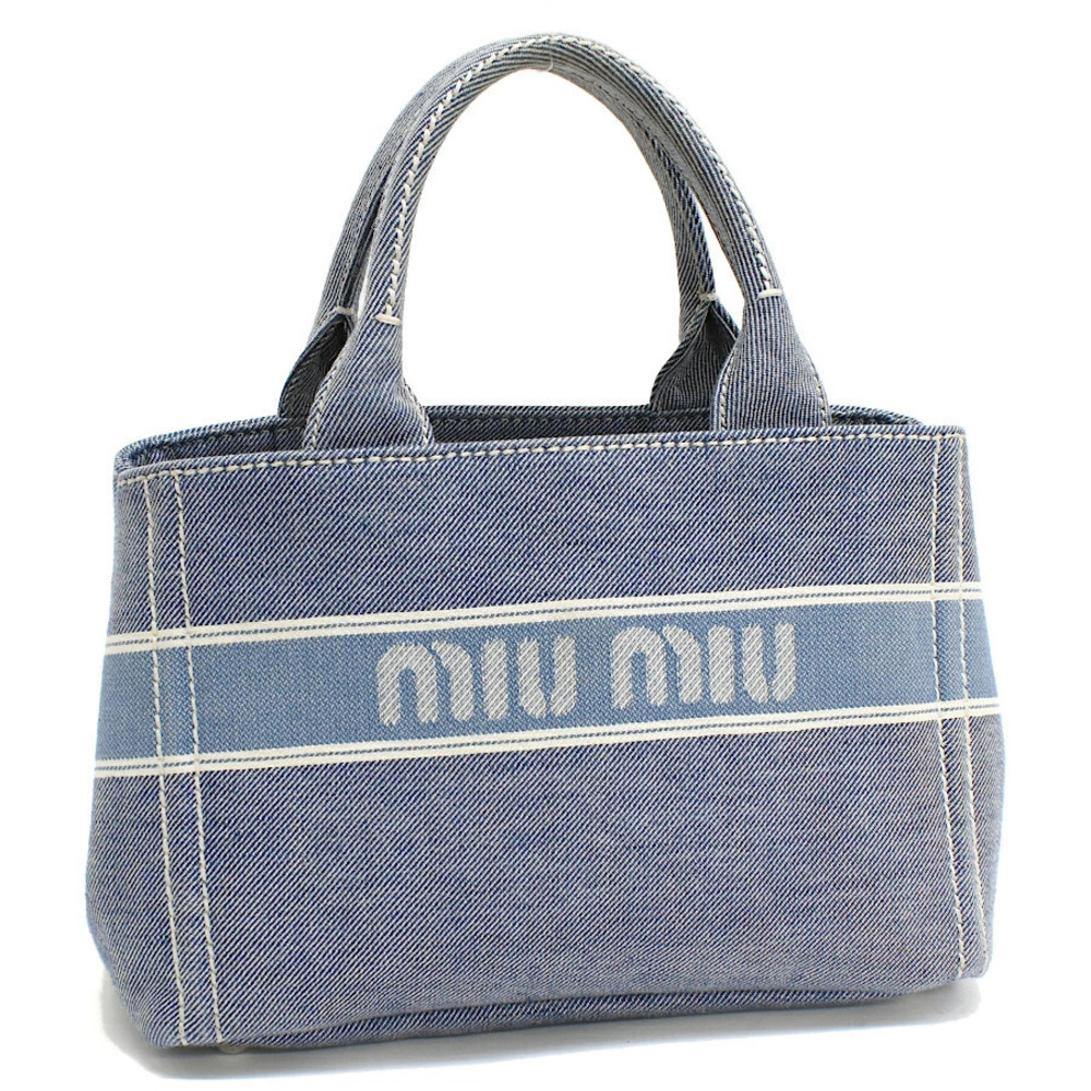 Miu Miu Jacquard Tote Handbag Denim Blue Strap